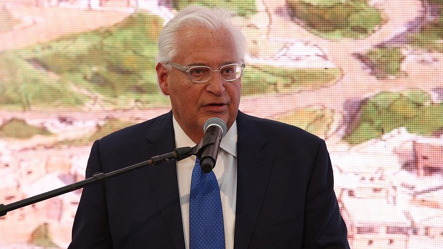 U.S. Ambassador to Israel David Friedman addresses attendees at the opening of the "Pilgrimage Road" renovated by the City of David and excavated by the Israel Antiquities Authority, extending from the Siloam Pool to the Temple Mount. Credit: Ronen Tupelberg, City of David.