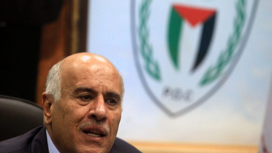 Fatah Central Committee secretary and president of the Palestinian Football Federation Jibril Rajoub speaks during a press conference in Ramallah on Feb. 12, 2014. Photo by Issam Rimawi/Flash90.