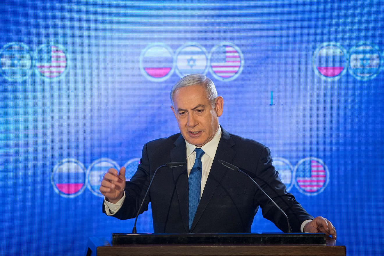 Israeli Prime Minister Benjamin Netanyahu speaks during opening statements of a trilateral meeting between Israel, the United States and Russia at the Orient in Jerusalem, June 25, 2019. Photo by Noam Revkin Fenton/Flash90.