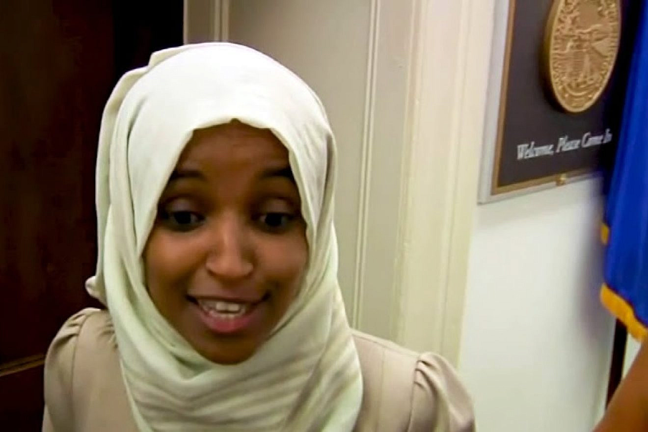 Rep. Ilhan Omar (D-Mich.) responds to attacks on her so-called “dual loyalty” to the United States, even as she accused American Jews of the same towards Israel, July 2019. Source: YouTube.