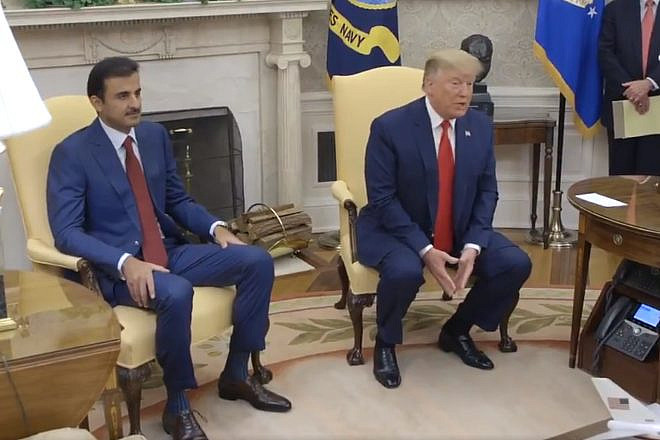 U.S. President Donald Trump and Qatar's leader Emir Tamim bin Hamad Al-Thani at the White House on July 9, 2019. Credit: Screenshot.