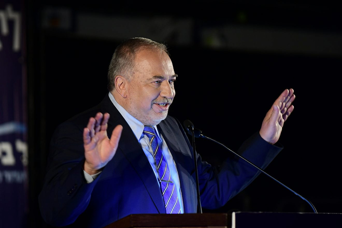 Israel Beiteinu chairman Avigdor Lieberman speaks during his party's election campaign conference in Tel Aviv, July 30, 2019. Photo by Tomer Neuberg/Flash90.