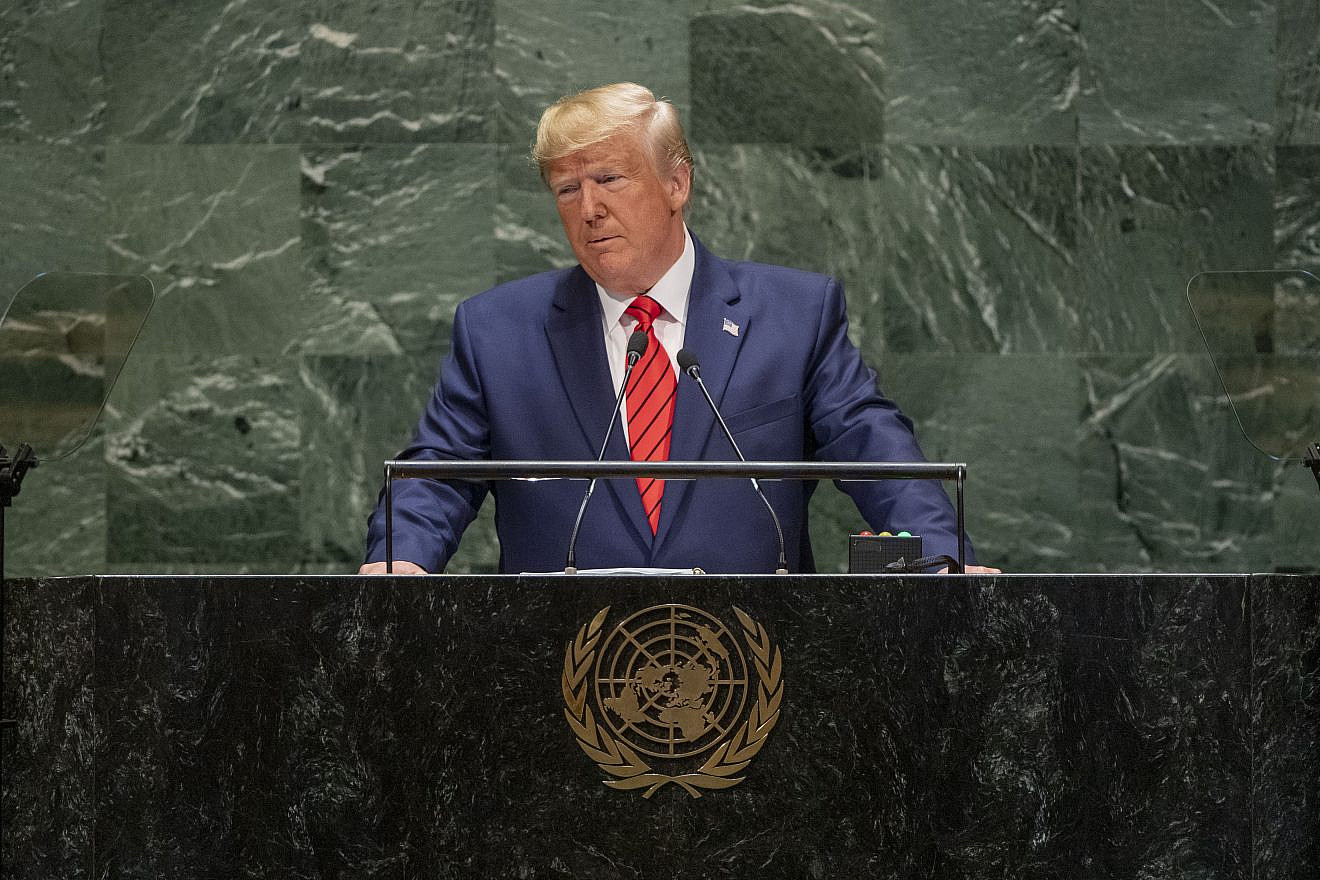 U.S. President Donald Trump addresses the annual U.N. General Assembly in New York on Sept. 24, 2019. Credit: UN Photo/Cia Pak.