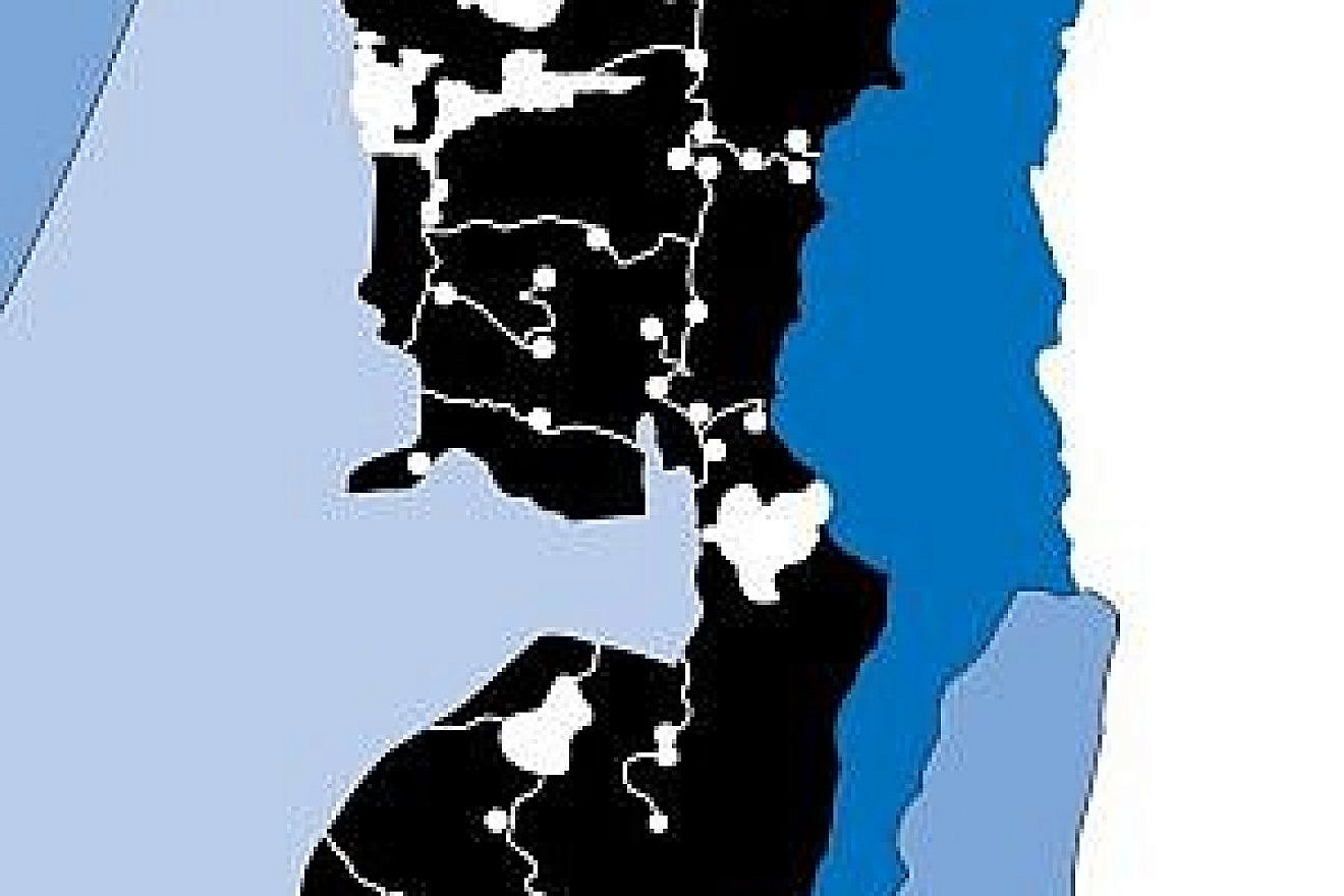 A map posted by Yamina Party member Naftali Bennett, reportedly showing what Israel and the Palestinian Authority will look like under the Trump administration's Mideast peace plan. Source: Screenshot.