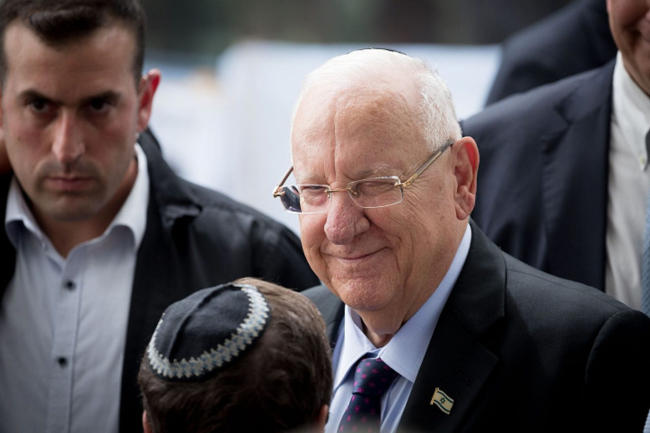 Israeli President Reuven Rivlin at a memorial ceremony for the late Israeli President Shimon Peres at the Mount Herzl cemetery in Jerusalem on Sept. 19, 2019. Photo by Yonatan Sindel/Flash90.