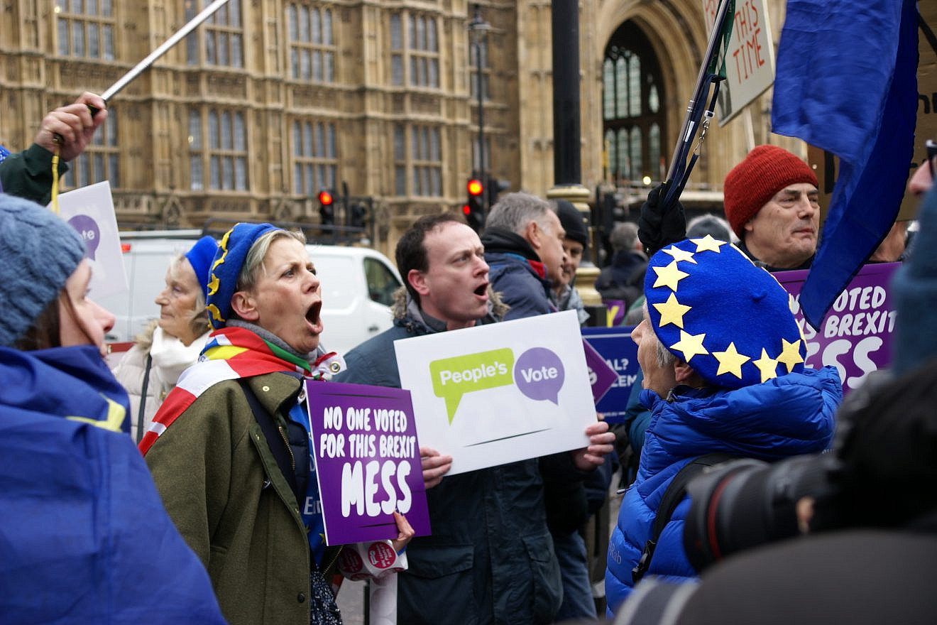 Flags and placards at the People's Vote March in London on March 23, 2019. Credit: Andrew Gray via Wikimedia Commons.