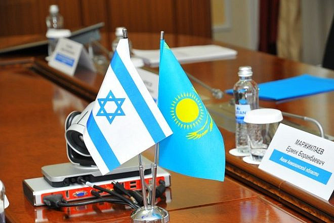 Israeli and Kazakh flags together. Relations between the two nations—one Jewish and one Muslim—have continued to grow under the new President of Kazakhistan Kassym-Jomart Tokayev. Credit: Israeli Embassy in Kazakhstan via Twitter.