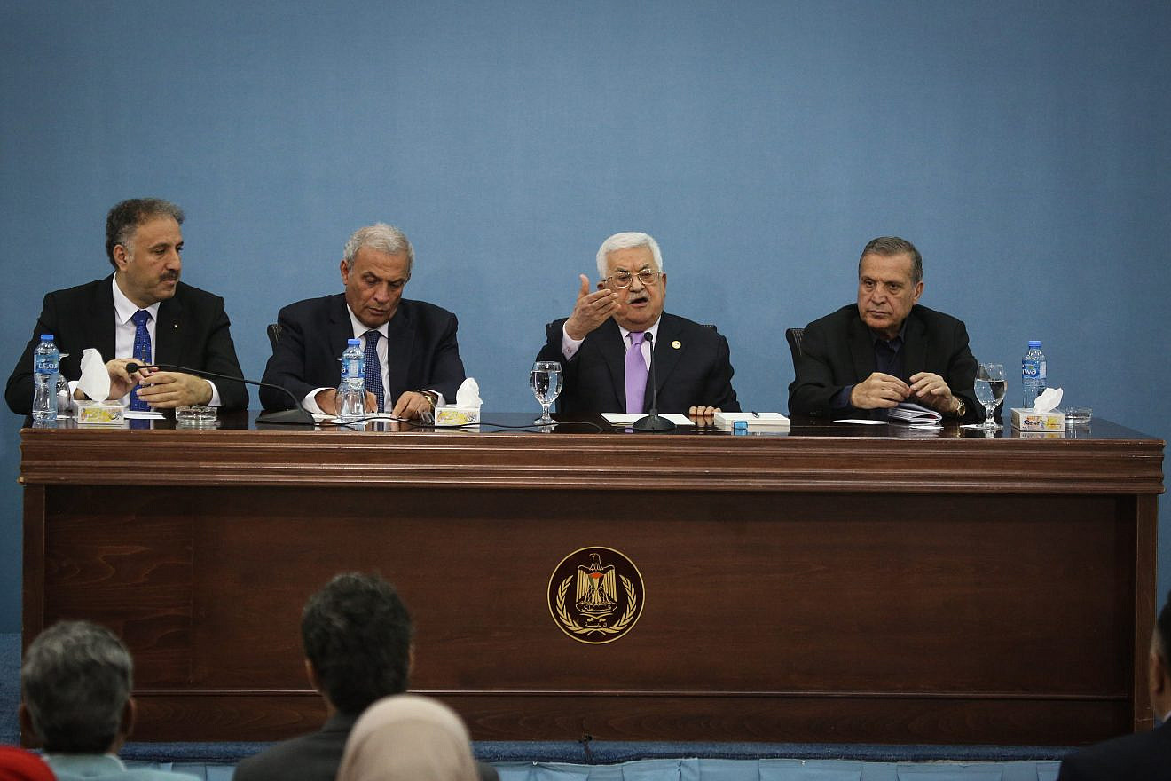 Palestinian Authority leader Mahmoud Abbas speaks during a meeting with journalists in the West Bank city of Ramallah on July 3, 2019. Photo by Flash90.