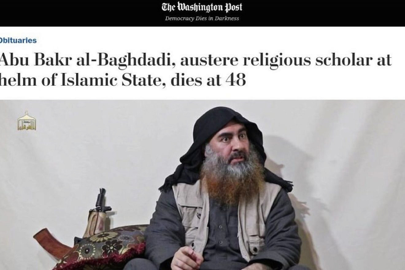 "The Washington Post" obituary for Islamic State terrorist group leader Abu Bakr al-Baghdadi, who was killed last week in a U.S. raid in Syria. Source: Screenshot.