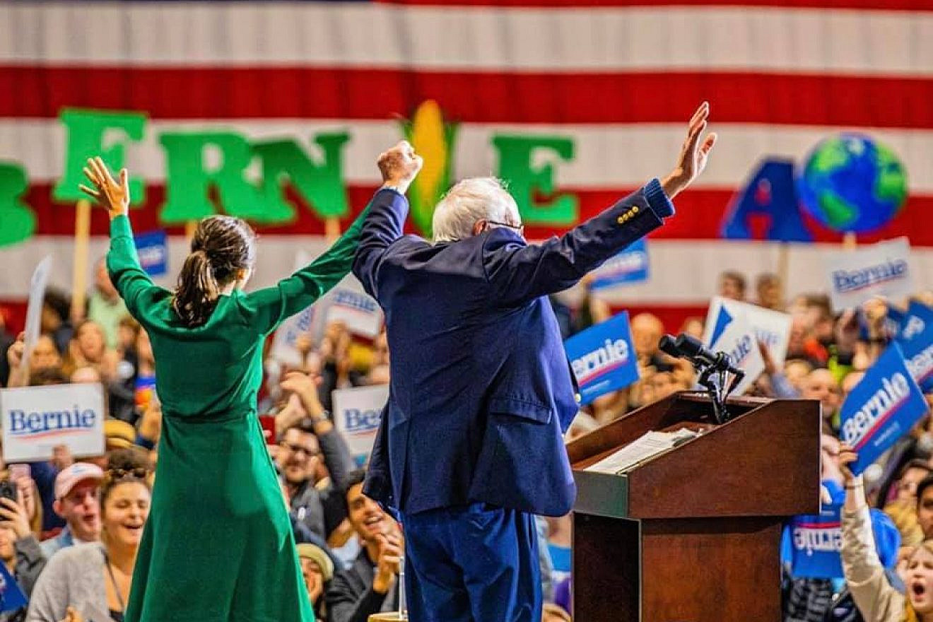 Democratic presidential candidate Sen. Bernie Sanders (I-Vt.) with Rep. Alexandria Ocasio-Cortez at a campaign rally in Iowa on Nov. 10, 2019. Source: Facebook.