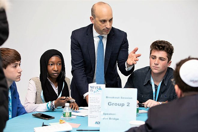 Jason Greenblatt, CEO and national director of the Anti-Defamation League, with students at the “Never Is Now” conference in New York, Nov. 2019. Source: Facebook.