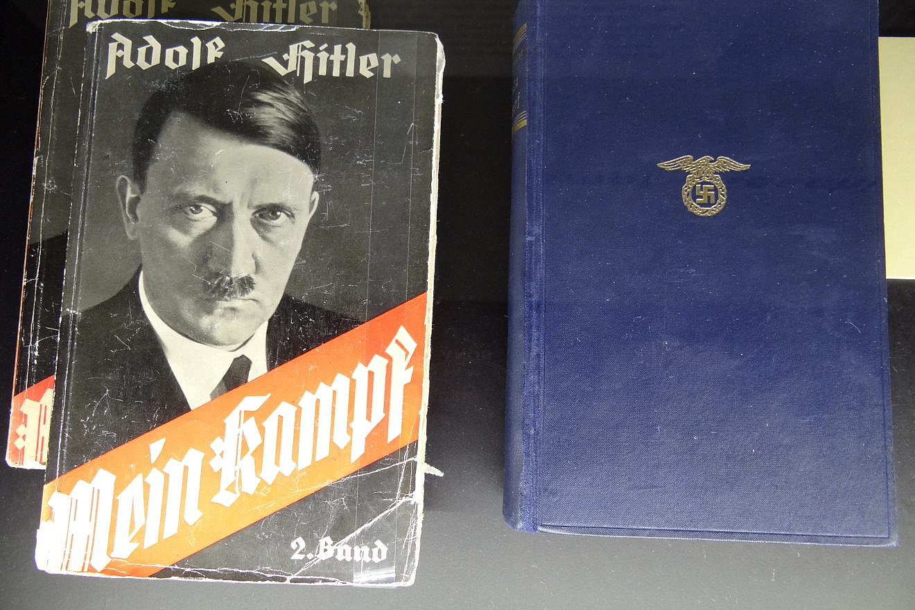 A display of copies of Adolf Hitler's book “Mein Kampf.” Source: Wikimedia Commons.