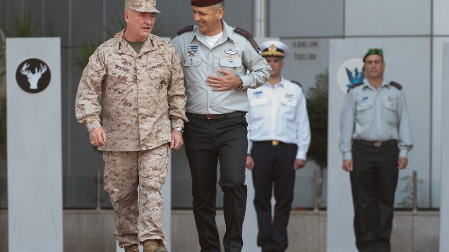 U.S. CENTCOM commander Gen. Kenneth F. McKenzie Jr. walking with IDF Chief of Staff LTG Aviv Kohavi. Credit: IDF Spokesperson’s Unit.