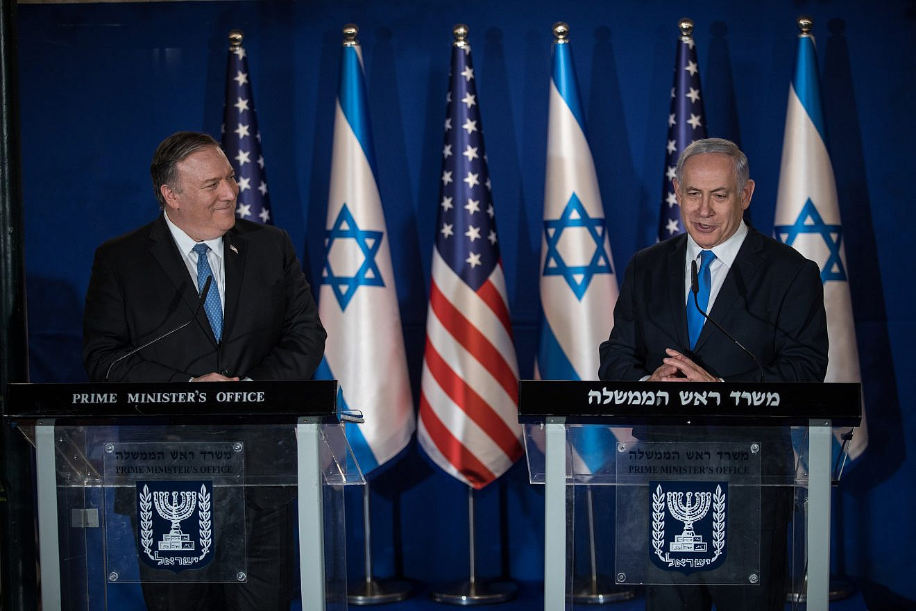 Israeli Prime Minister Benjamin Netanyahu and U.S. Secretary of State Mike Pompeo deliver joint statements in Jerusalem on March 20, 2019. Photo by Hadas Parush/Flash90.
