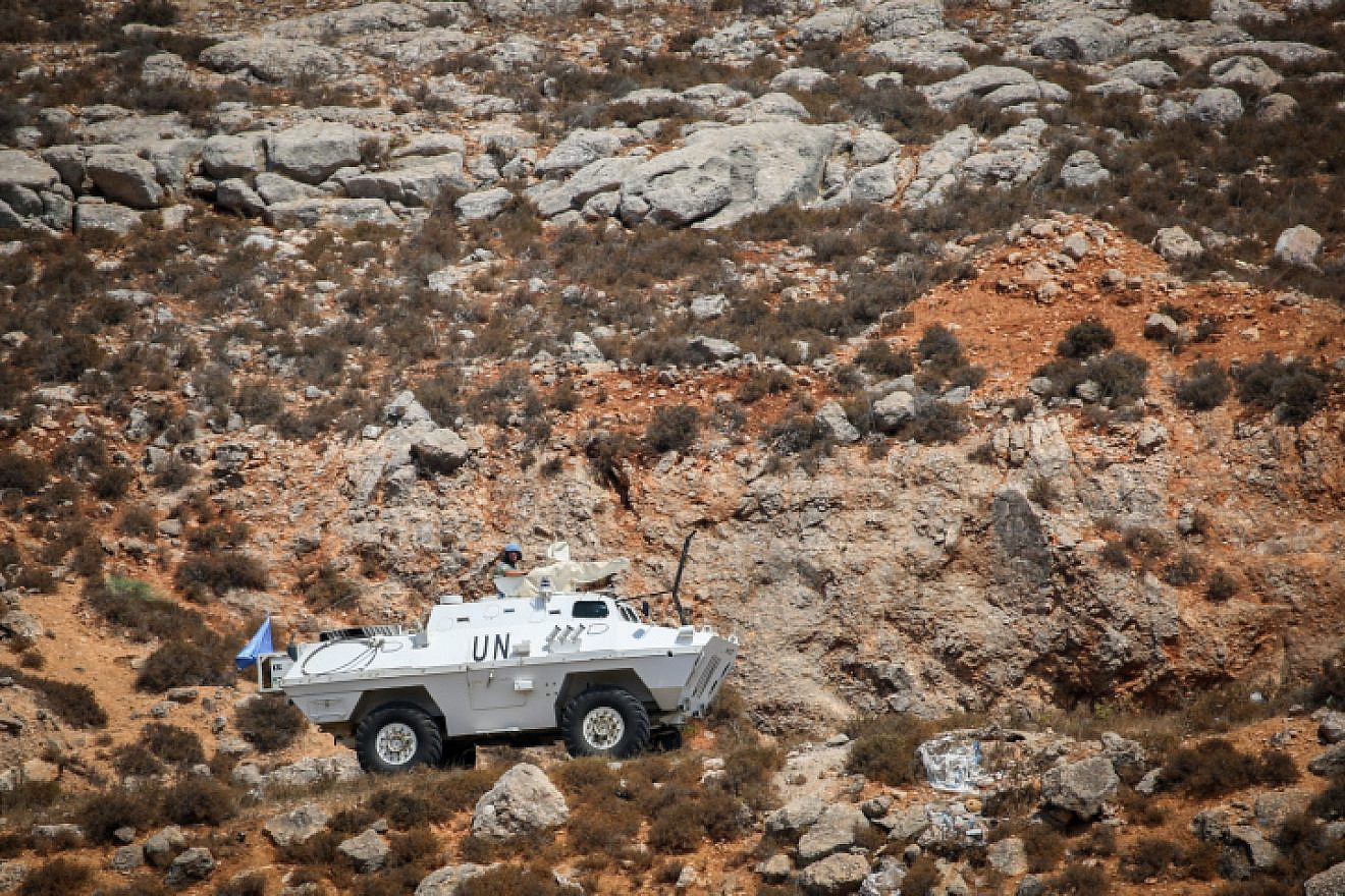 U.N. peacekeepers associated with UNIFIL patrol the border between Israel and Lebanon on Aug. 27, 2019. Photo by David Cohen/Flash90.