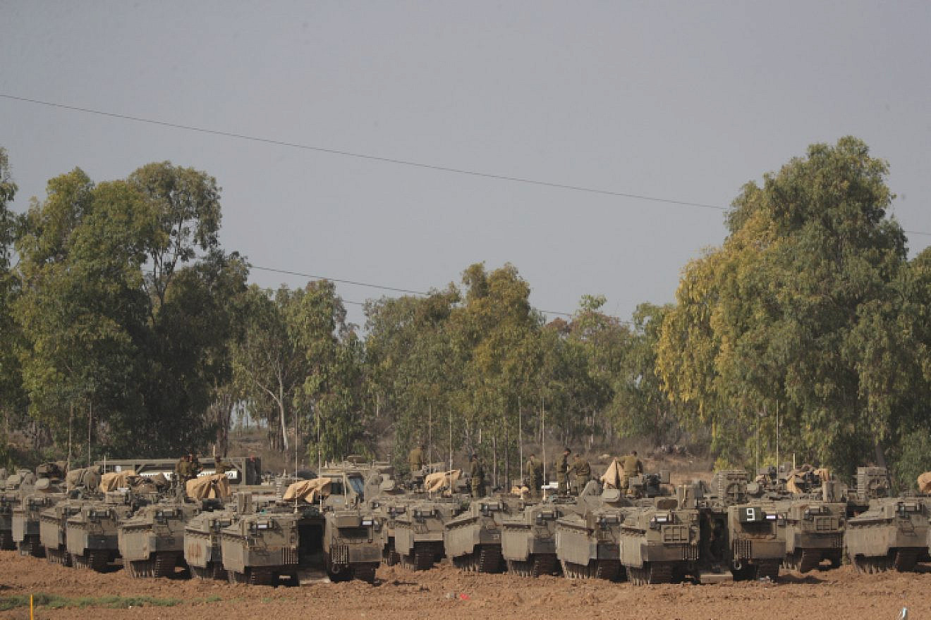 Israeli armored vehicles at a staging area in southern Israel near the border with the Gaza Strip on Nov. 13, 2019. Photo by Yonatan Sindel/Flash90.