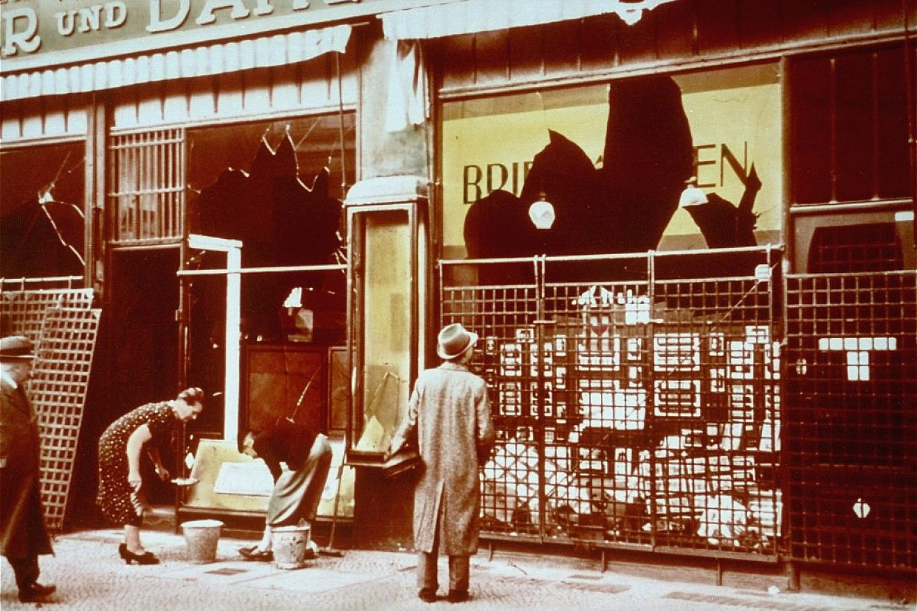 Assessing some of the damage after Kristallnacht, “The Night of Broken Glass,” in Germany on Nov. 9-10, 1938. Credit: The United States Holocaust Memorial Museum.