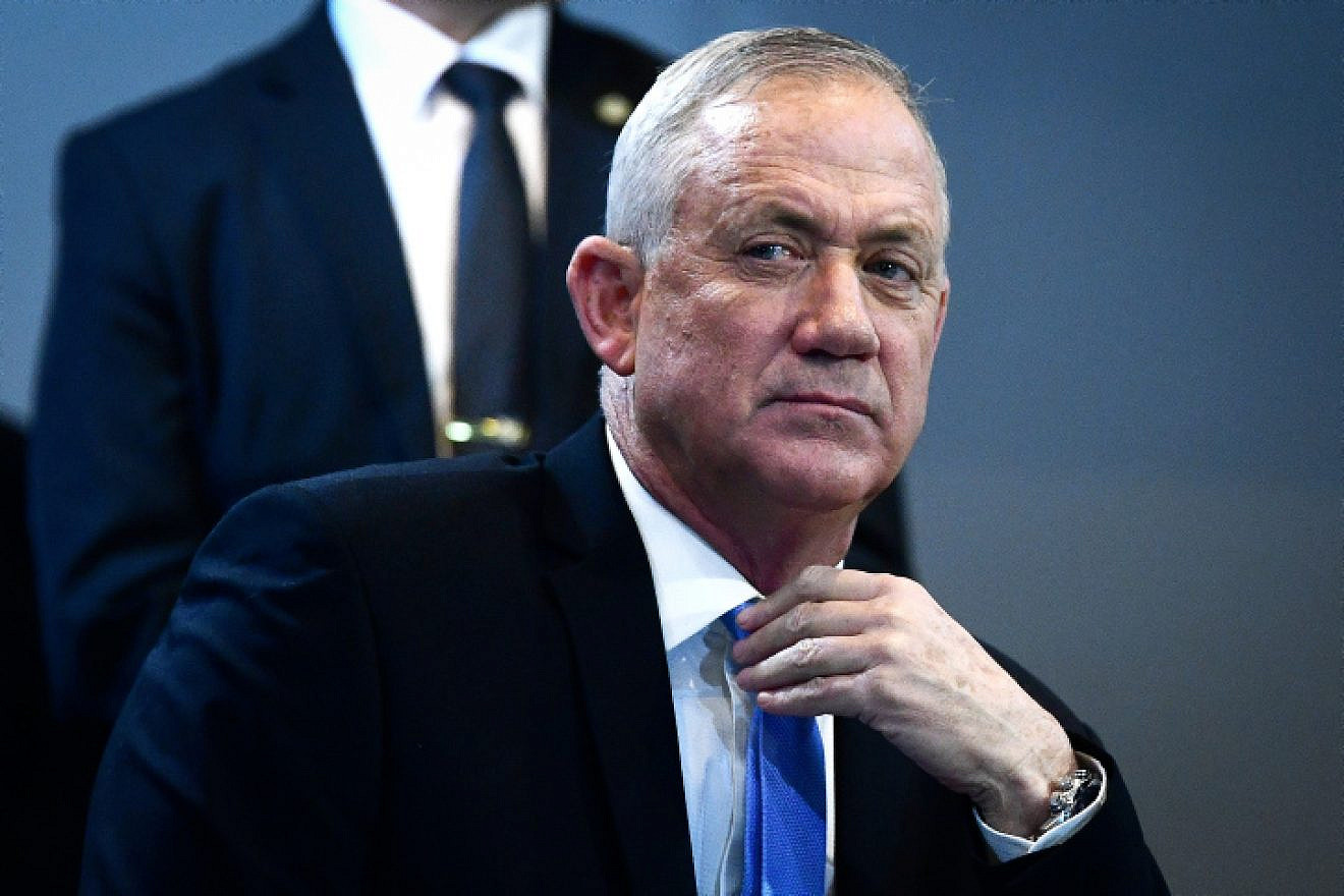 Blue and White Party chairman Benny Gantz attends a faction meeting in Tel Aviv on Dec. 12, 2019. Photo by Flash90.