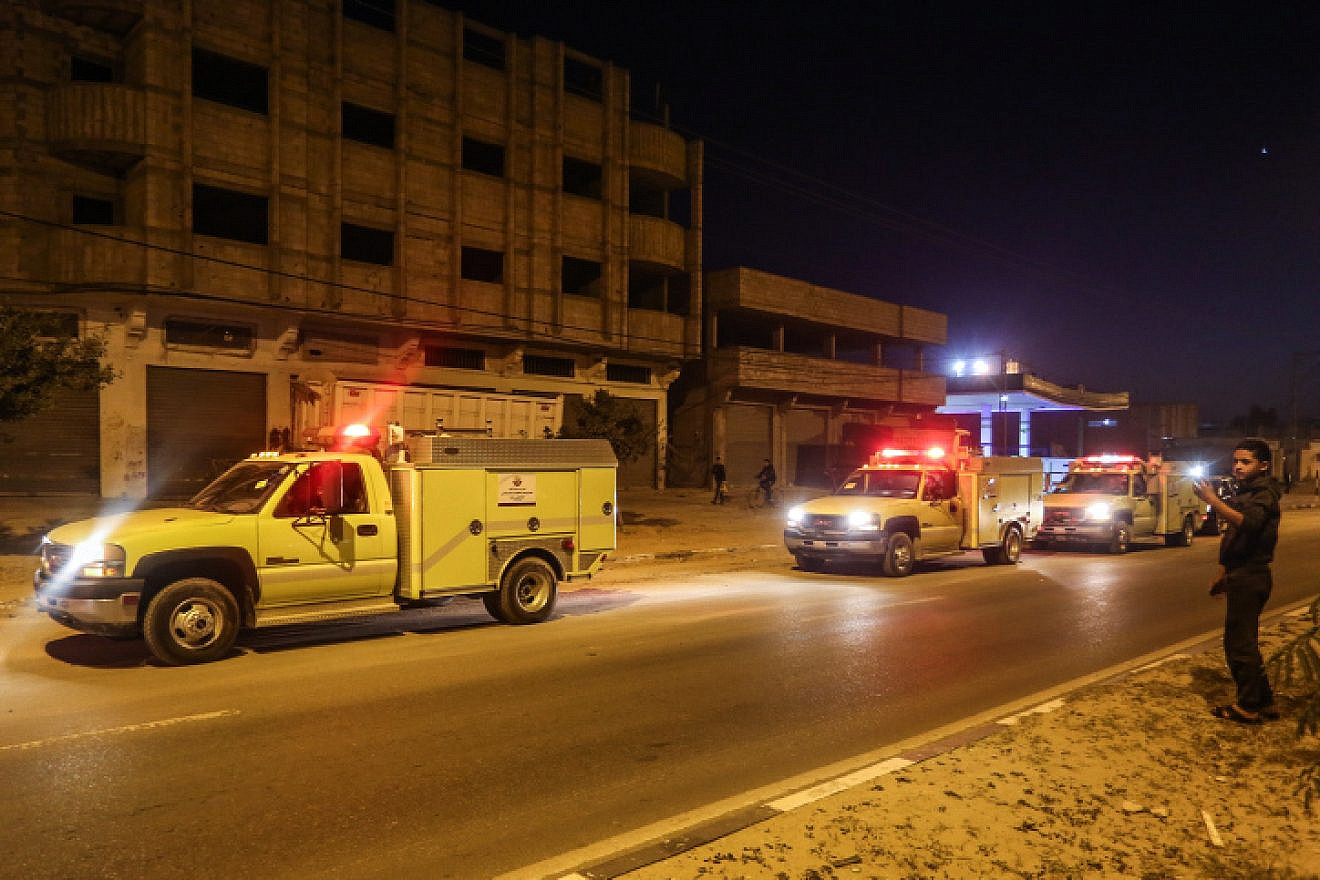 Civil-defense and firefighting vehicles donated to the Gaza Strip by Qatar enter the coastal territory from Israel through the Kerem Shalom crossing on Dec. 17, 2019. Photo by Abed Rahim Khatib/Flash90.