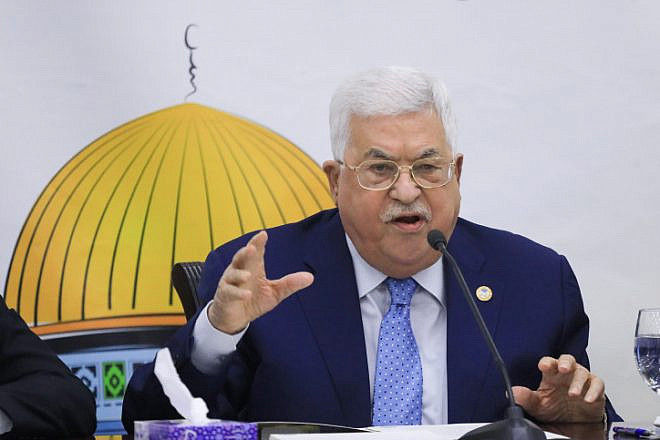 P.A. leader Mahmoud Abbas speaks at a Fatah meeting at the Palestinian Presidential Office in Ramallah, Dec. 18, 2019. Credit: Flash90.