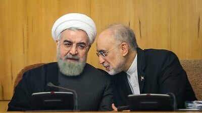 Iranian President Hassan Rouhani (left) and head of the Atomic Energy Organization of Iran Ali Akbar Salehi, Oct. 15, 2015. Credit: Hamed Malekpour via Wikimedia Commons.