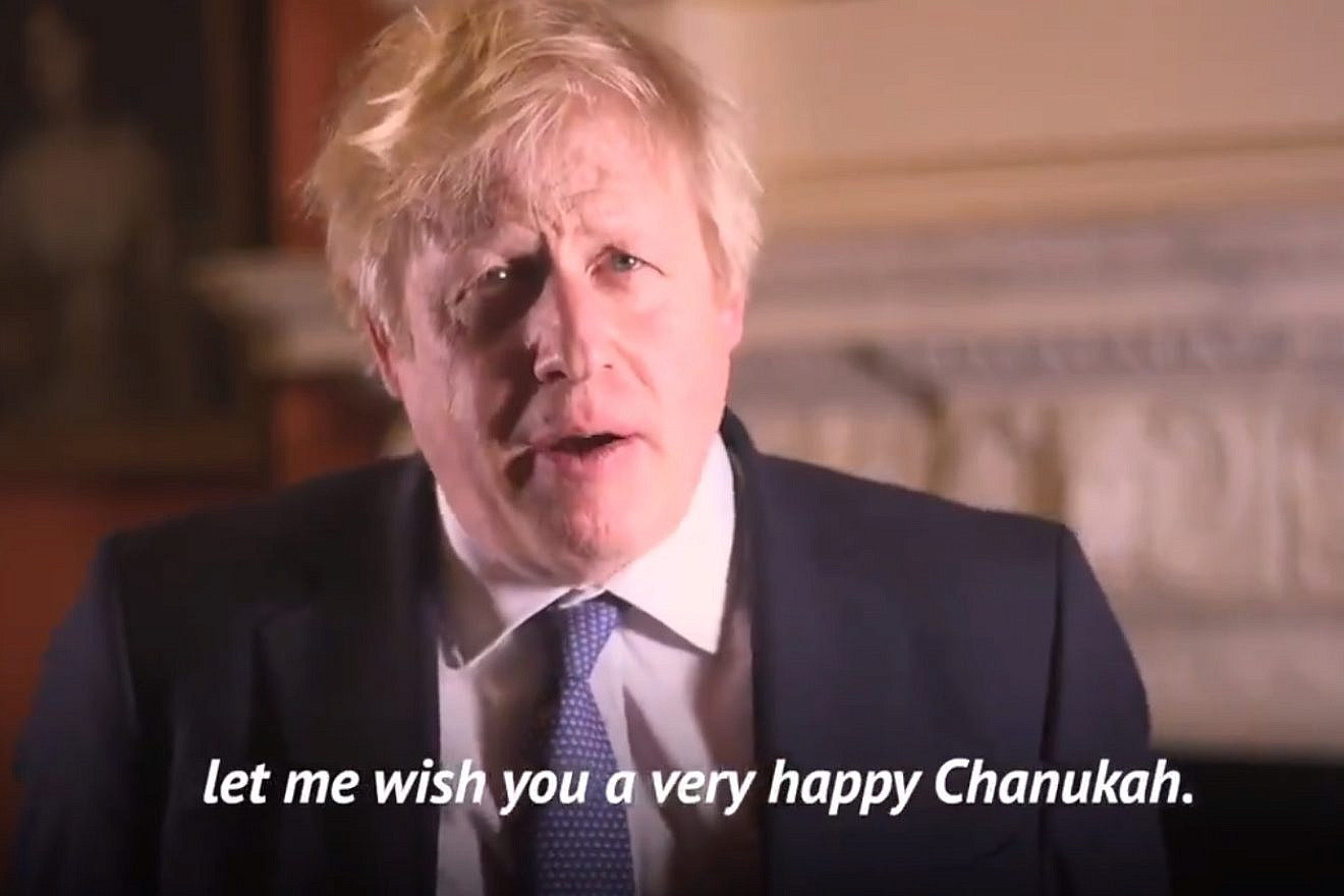 British Prime Minister Boris Johnson delivering his 2019 Hannukkah message. Source: Screenshot.