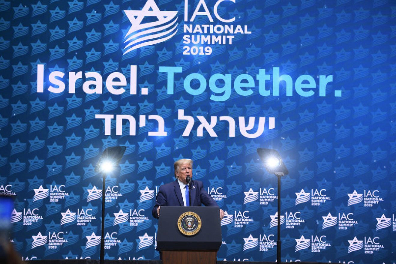 U.S. President Donald Trump speaks at the Israeli American Council's 2019 summit in Hollywood, Florida, on Dec. 7, 2019. Credit: Israel-America Council.