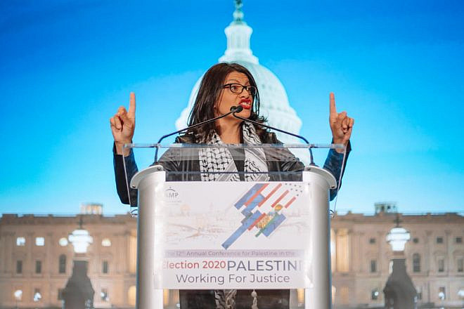 Rep. Rashida Tlaib (D-Mich.) delivering a speech at the American Muslims for Palestine convention in Chicago on Nov. 30, 2019. Credit: American Muslims for Palestine.