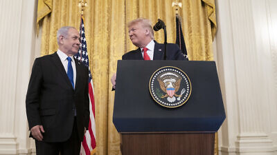 U.S. President Donald Trump delivers remarks with Israeli Prime Minister Benjamin Netanyahu in the East Room of the White House to unveil details of the Trump administration’s Middle East peace plan on Jan. 28, 2020. White House Photo by Shealah Craighead.