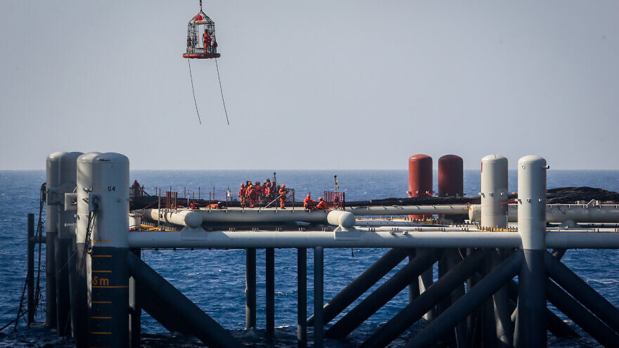 View of the Israeli Leviathan gas-processing rig near the Israeli city of Caesarea on Jan. 31, 2019. Photo by Marc Israel Sellem/POOL.