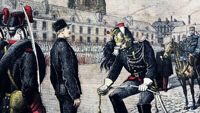 Capt. Alfred Dreyfus being stripped of rank in the French military (“Le traître : Dégradation d’Alfred Dreyfus”), on Jan. 13, 1895. Credit: Henri Meyer, National Library of France (Bibliothèque Nationale de France).