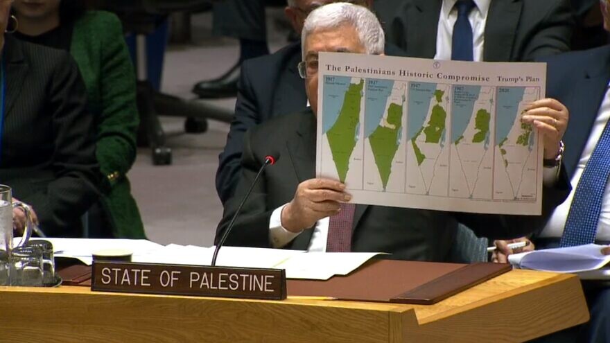 Palestinian Authority leader Mahmoud Abbas at the United Nations on Feb. 11, 2020. Source: Screenshot.