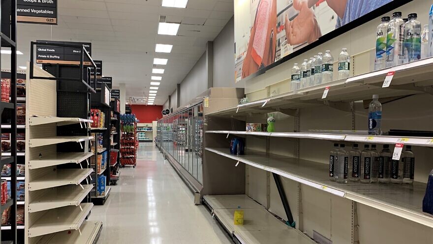 Empty store shelves at Target in East Hanover, N.J., in the midst of the coronavirus pandemic, March 2020. Photo by Faygie Holt.
