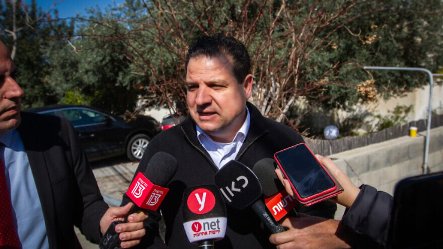 Israel's Joint Arab List Party head Ayman Odeh speaks to the media outside his home in Haifa a day after Israeli general elections, March 3, 2020. Photo by Flash90.
