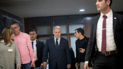 Israeli Prime Minister Benjamin Netanyahu after meeting with the heads of parties in the Knesset one day after Likud receives the most votes in three rounds of Israeli general elections, allowing him to try and form a new government, March 3, 2020. Photo by Yonatan Sindel/Flash90.