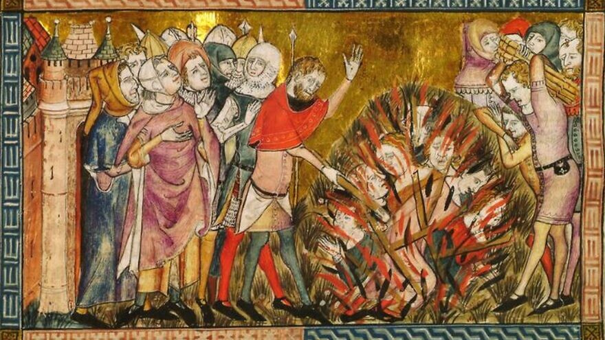 A medieval depiction of Jews being burned alive during Europe's Black Death. Source: Wikimedia Commons.