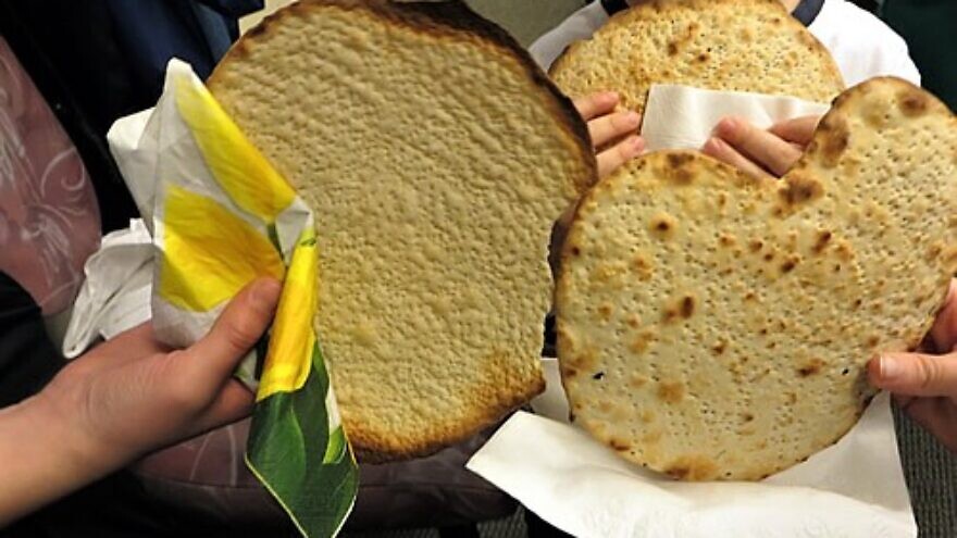 Handmade baked shmurah matzah for Passover. Photo by Carin M. Smilk.
