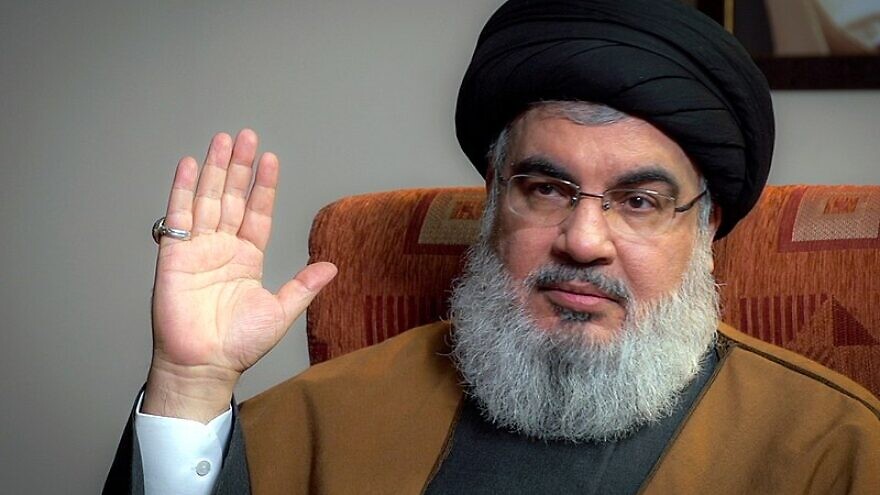 Hezbollah leader Hassan Nasrallah during a discussion with officials from Iranian Supreme Leader Ali Khamenei’s office, on Sept. 23, 2019. Credit: Wikimedia Commons.