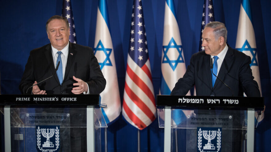 Israeli Prime Minister Benjamin Netanyahu and U.S. Secretary of State Mike Pompeo deliver joint statements at the Prime Minister's Residence in Jerusalem on March 20, 2019. Photo by Hadas Parush/Flash90.