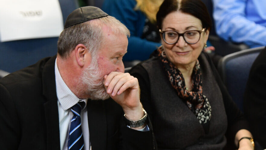 Israeli Attorney General Avichai Mandelblit with Supreme Court president Esther Hayut, at Bar-Ilan University on March 4, 2020. Photo by Flash90.