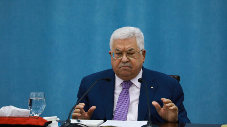 Palestinian Authority leader Mahmoud Abbas delivers a speech regarding the coronavirus outbreak, at P.A. headquarters in the West Bank city of Ramallah, on May 5, 2020. Photo by Flash90.