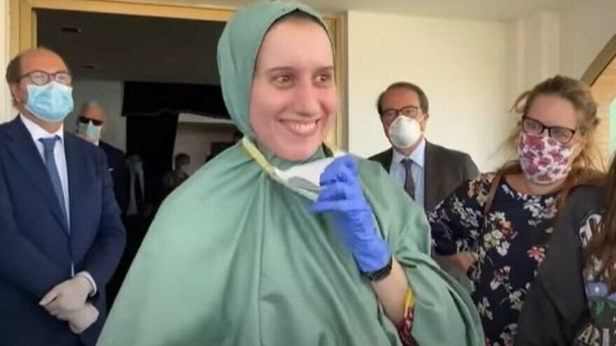 Silvia Romano, upon her return to Italy on Sunday, May 8, 2020. Source: YouTube.