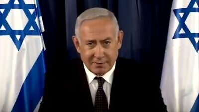 Israeli Prime Minister Benjamin Netanyahu addresses the nation in a video message on June 8, 2020. Source: Screenshot.