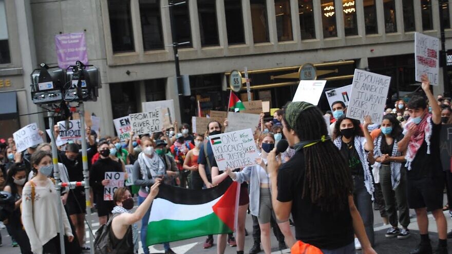 Protesters in Boston advocate for the anti-Israel BDS movement on July 1, 2020. Courtesy: CAMERA.