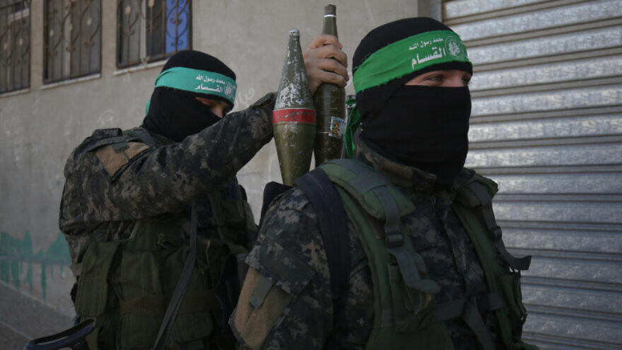 Palestinian fighters in the Izz ad-Din al-Qassam Brigades, the armed wing of the Hamas movement, seen during a patrol in Khan Younis, in the southern Gaza Strip on Jan. 26, 2020. Photo by Abed Rahim Khatib/Flash90.