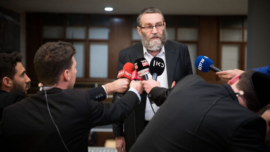 Moshe Gafni of the United Torah Judaism Party arrives at the Israeli Knesset in Jerusalem for a meeting with Israeli Prime Minister Benjamin Netanyahu on March 3, 2020, a day after the Israeli general elections. Photo by Yonatan Sindel/Flash90.