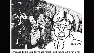 A political cartoon published by the Anderson County Review equated Kansas Gov. Laura Kelly's order requiring state residents to wear masks to help protect residents from the spread of the coronavirus with the Holocaust, July 3, 2020. Credit: The Anderson County Review/Facebook.