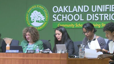 An illustrative view of a school-board meeting of the Oakland Unified School District. In May 2020, the school board passed a resolution stating that it supports “the California Ethnic Studies Model Curriculum Draft as written," despite concerns over anti-Semitism. Source: Screenshot.