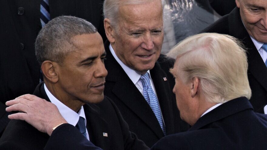 U.S. President Donald Trump shakes hands with the 44th President of the United States, Barack Obama, and outgoing Vice President Joe Biden, during the 58th Presidential Inauguration at the U.S. Capitol Building, Washington, D.C., Jan. 20, 2017. Credit: U.S. Marine Corps Lance Cpl. Cristian L. Ricardo via Wikimedia Commons.