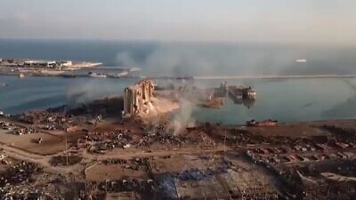 Drone footage of the aftermath of the explosions in Beirut, Aug. 5, 2020. Source: Screenshot.